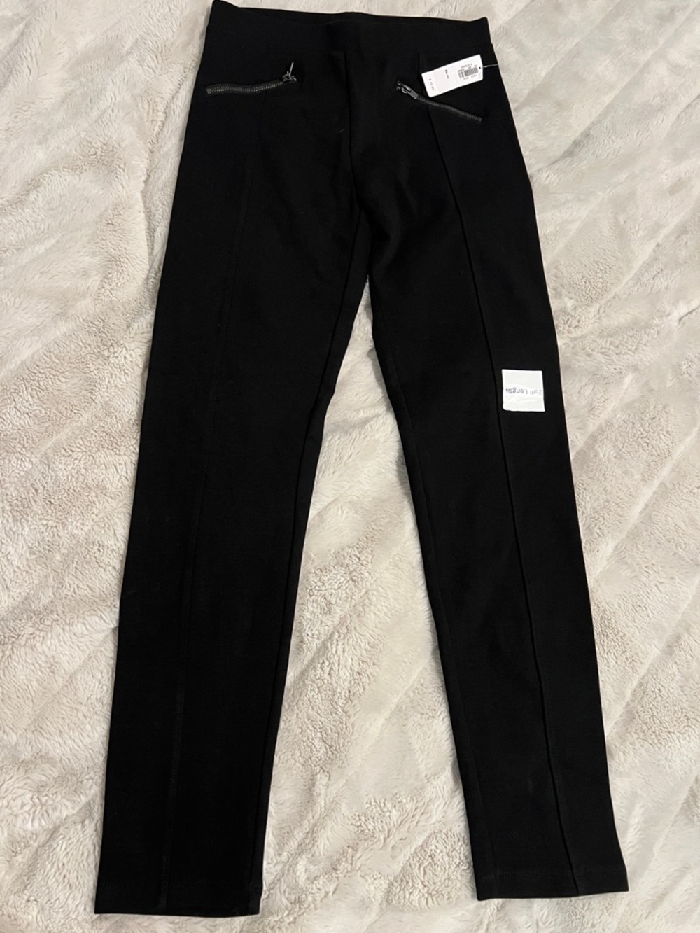 Kids Black Slim Ponte Pants with Zip Pocket Detail